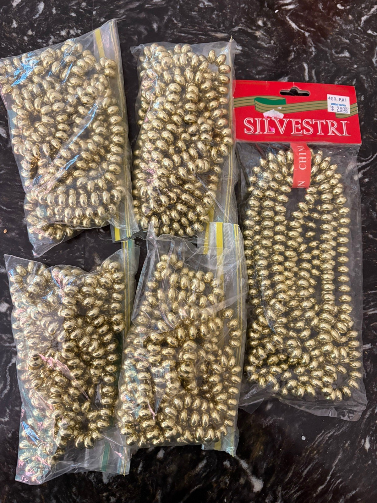Vintage Sylvestri Garland 8 ft Gold Round Strand Set Of 5