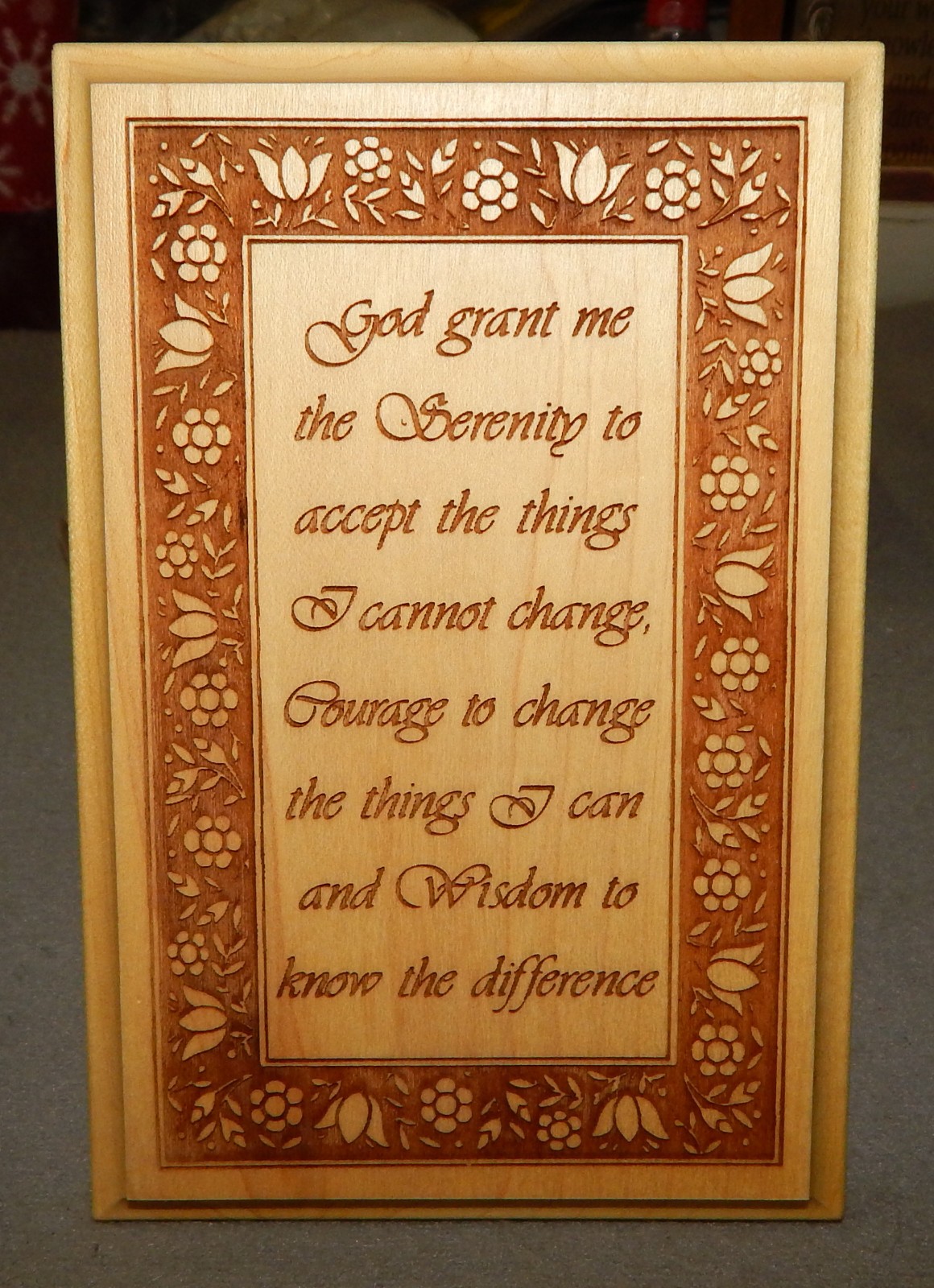 Vintage Serenity Prayer on Wood Plaque with Carved Flowers {6 Vintage Serenity Prayer on Wood Plaque with Carved Flowers {6