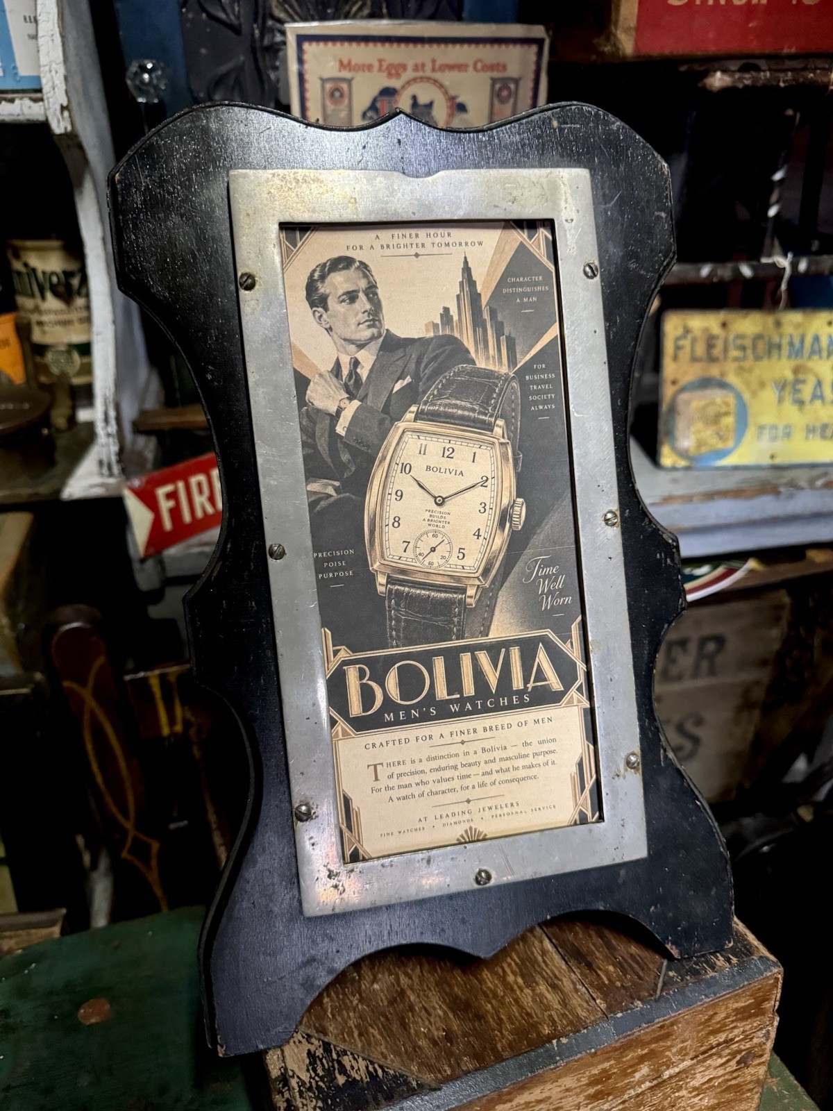 Antique 1920s 30s Store Counter Show Card Holder Advertising Display Easel Frame