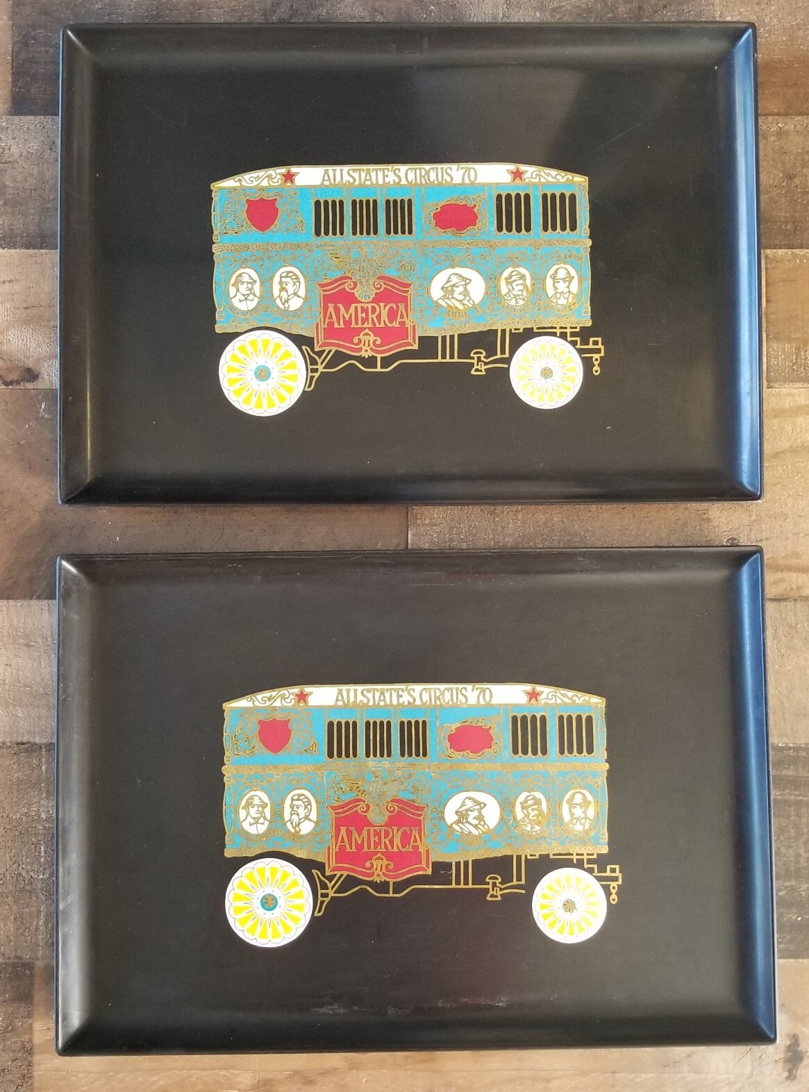 Vintage 60 70s Barnum Bailey's Circus Dinner Trays Wagon Couroc Mid Century Vintage 60 70s Barnum Bailey's Circus Dinner Trays Wagon Couroc Mid Century