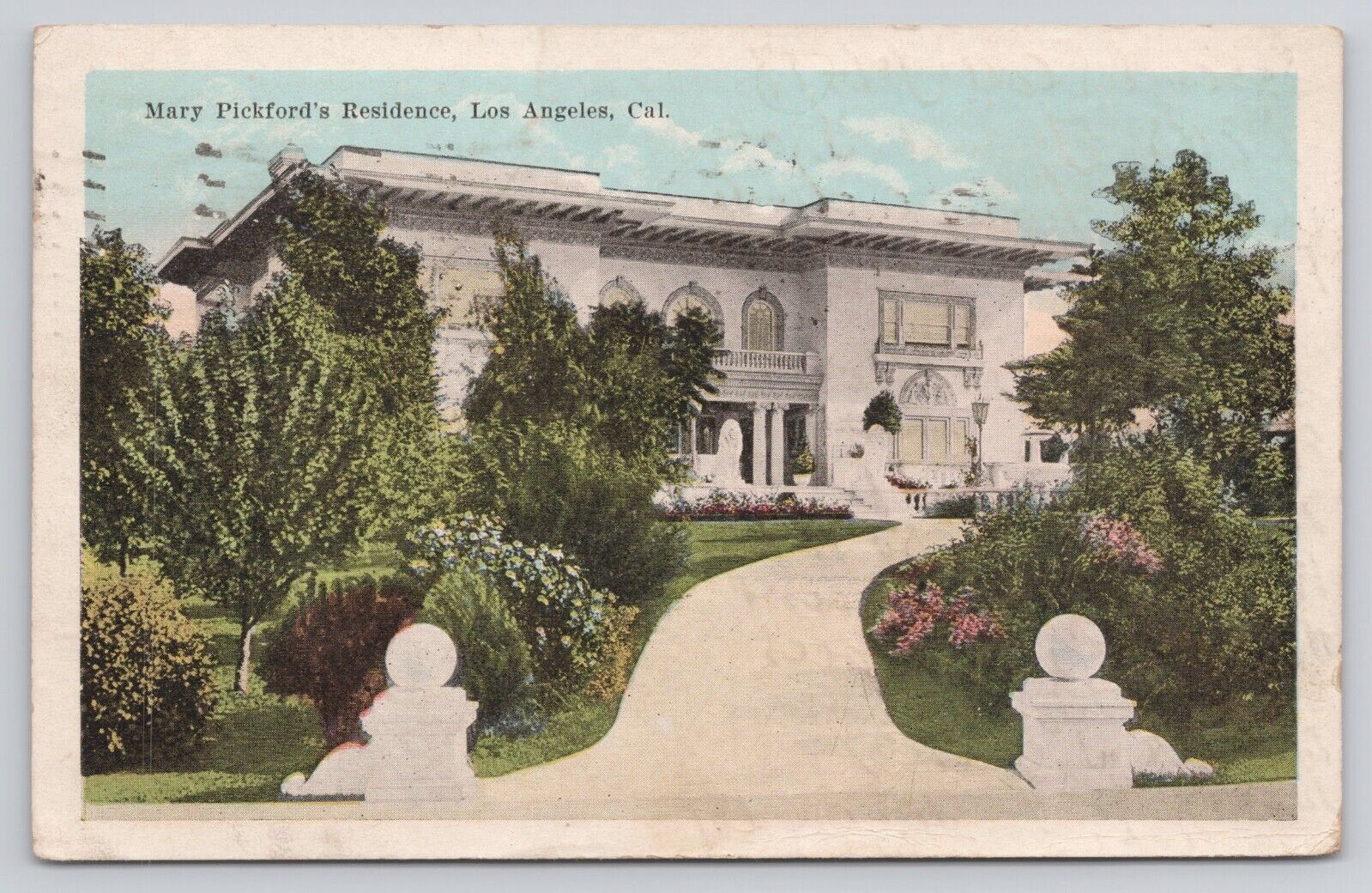 Mary Pickfords Residence Los Angeles California Postmarked 1921 Antique Postcard