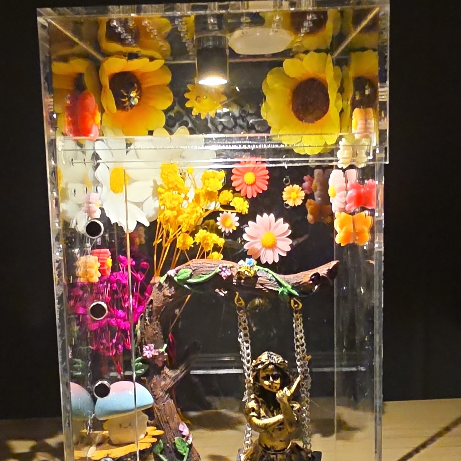 Acrylic Display Case Girl on Swing Figurine, Multicolor Spider Enclosure