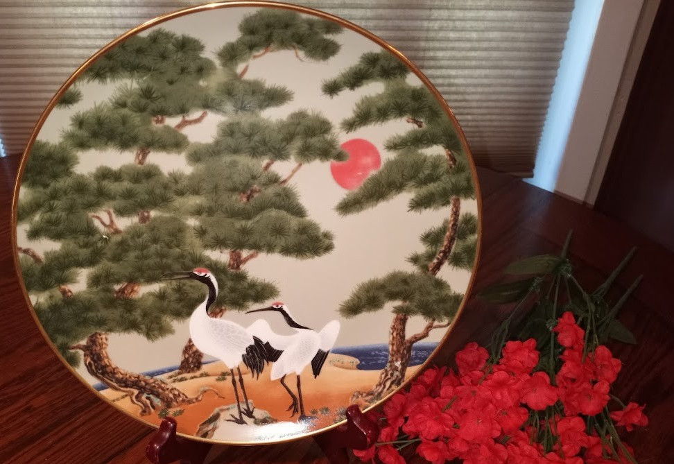 Franklin Mint Birds & Flowers of the Orient Plate Japanese Red-Crown Cranes (39)