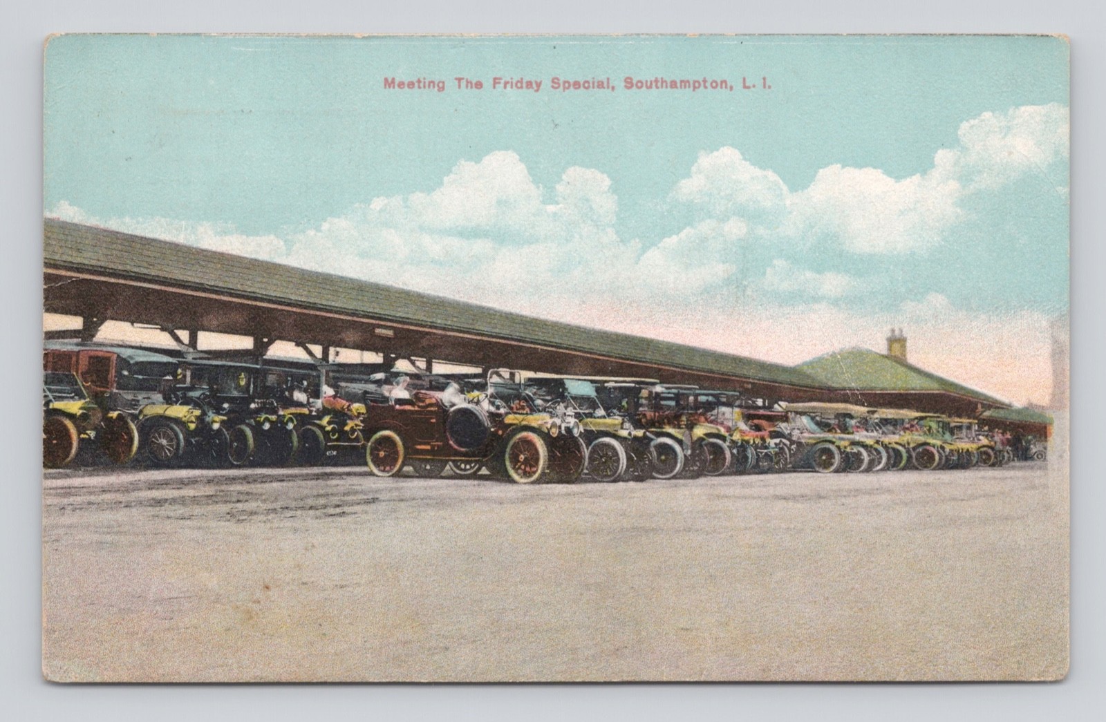 Postcard Meeting the Friday Special Southhampton L.I. NY ~ 1917 Postcard Meeting the Friday Special Southhampton L.I. NY ~ 1917