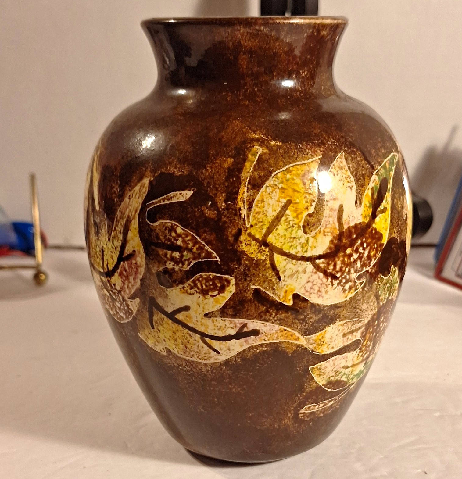 The image appears to show a vintage Japanese textured ceramic vase. The image appears to show a vintage Japanese textured ceramic vase.