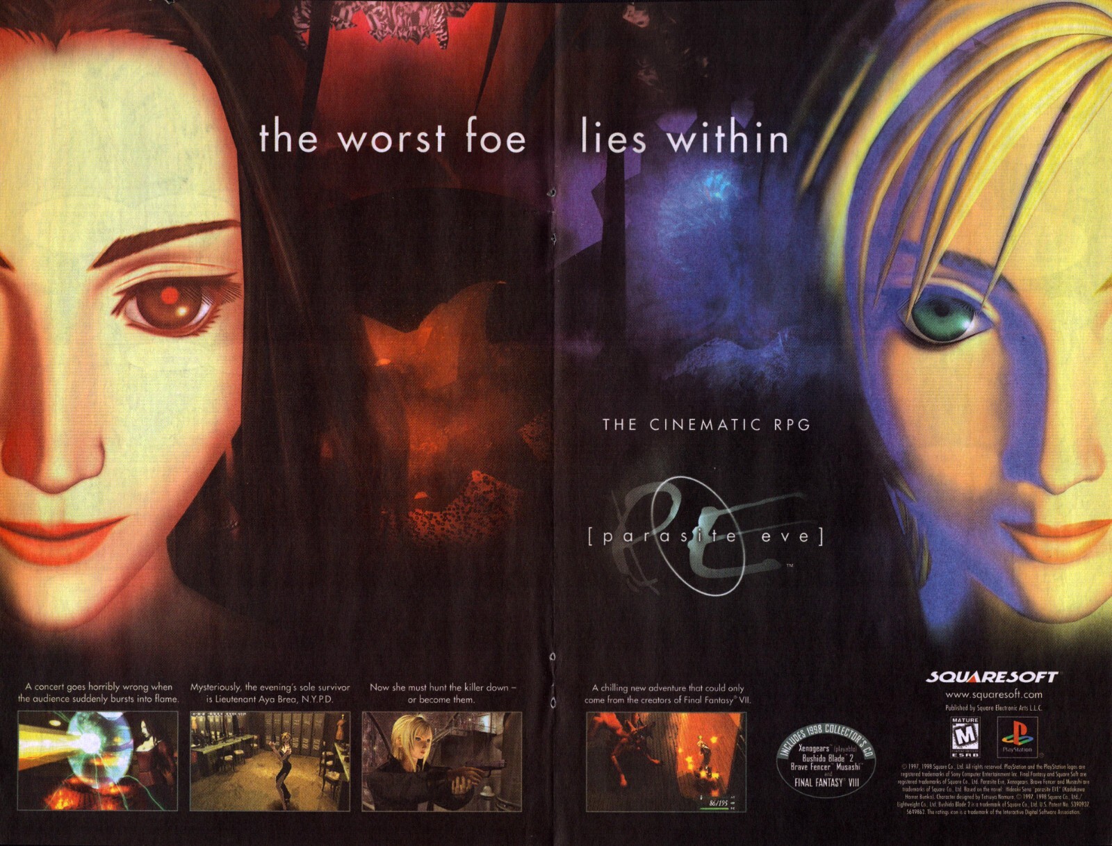 1998 PARASITE EVE PS1 RPG 2 PG PRINT AD - VINTAGE VIDEO GAMING WALL ART