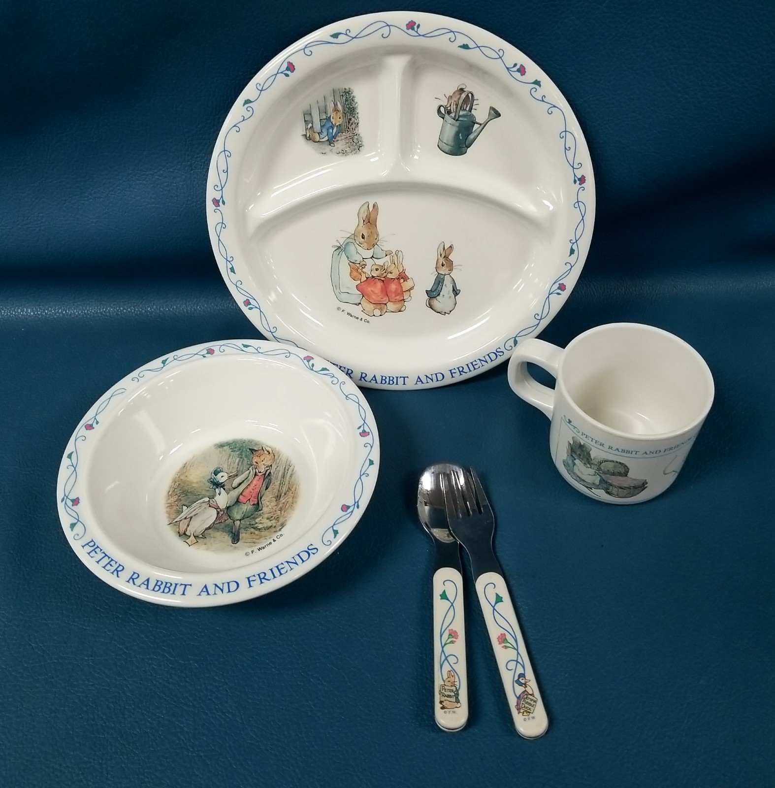 Vintage Eden Peter Rabbit & Friends Melamine Dinner Set Tray Bowl Cup Spoon Fork