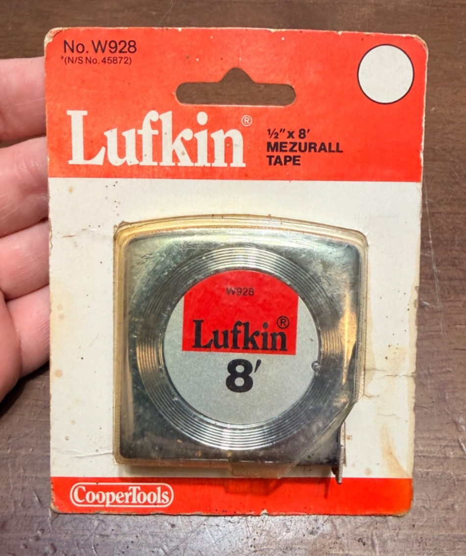 Vintage Lufkin 8ft Tape Measure W928 New Old Stock USA NOS
