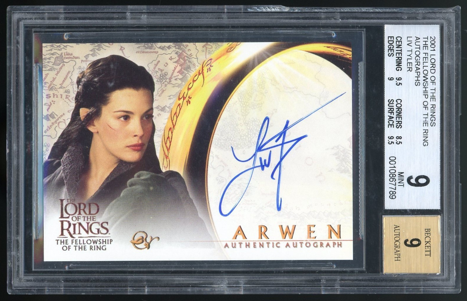 LIV TYLER AS ARWEN 2001 TOPPS LORD OF THE RINGS FELLOWSHIP AUTO LOTR BGS 9