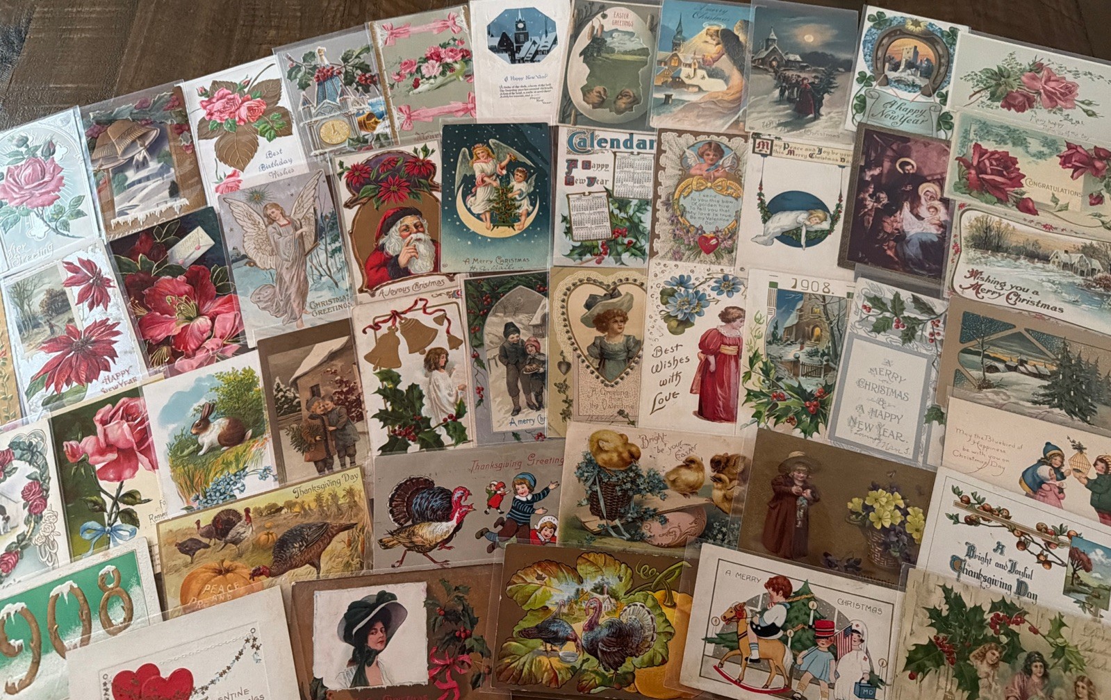Lot of 60~Mixed~ Antique Vintage Holidays Greetings 1900\'s Postcards~Santa~s554