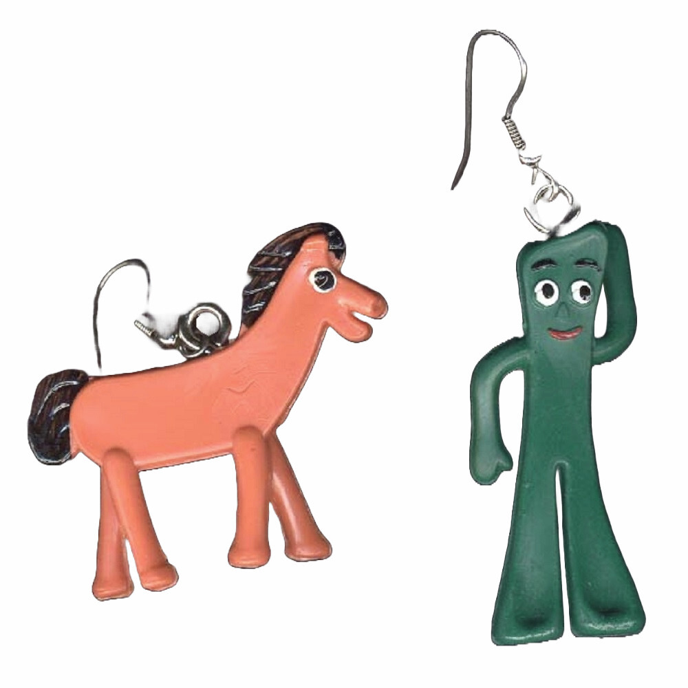 Vintage Retro GUMBY POKEY EARRINGS Novelty Cartoon Toy Mini Figure Funky Jewelry Vintage Retro GUMBY POKEY EARRINGS Novelty Cartoon Toy Mini Figure Funky Jewelry