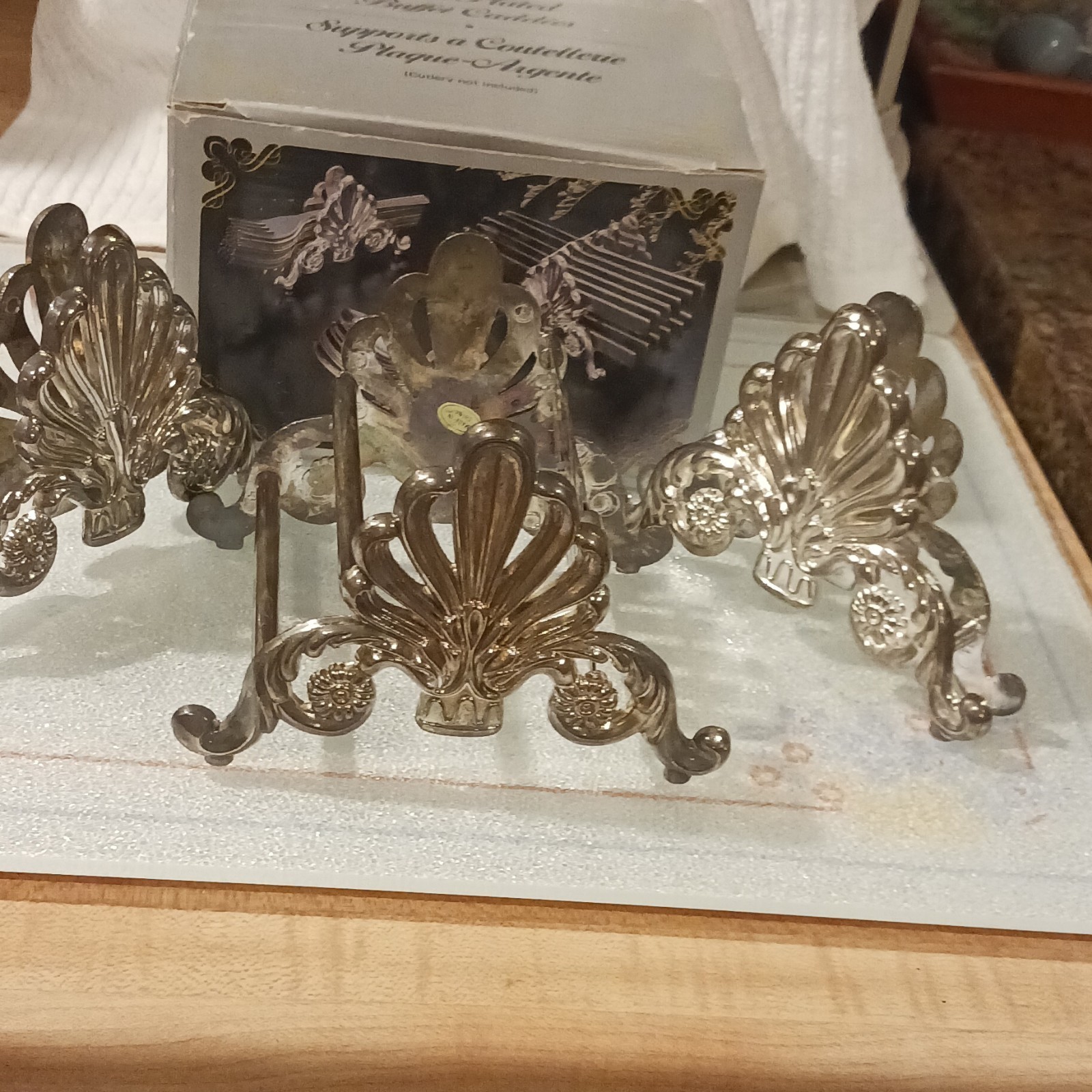 Silver Plated Buffet Caddies Set Cutlery Holder Supports Plaque-Argente
