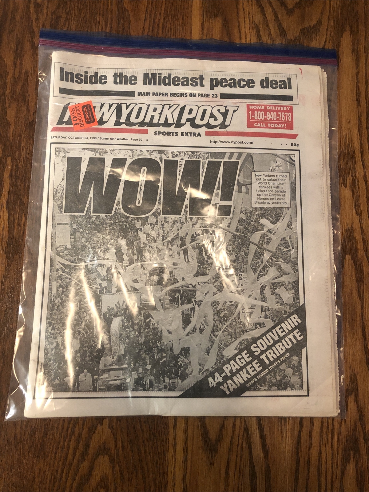 1998 Oct. 24 NY Post, NYY WS Parade. Smoke Free Home, .