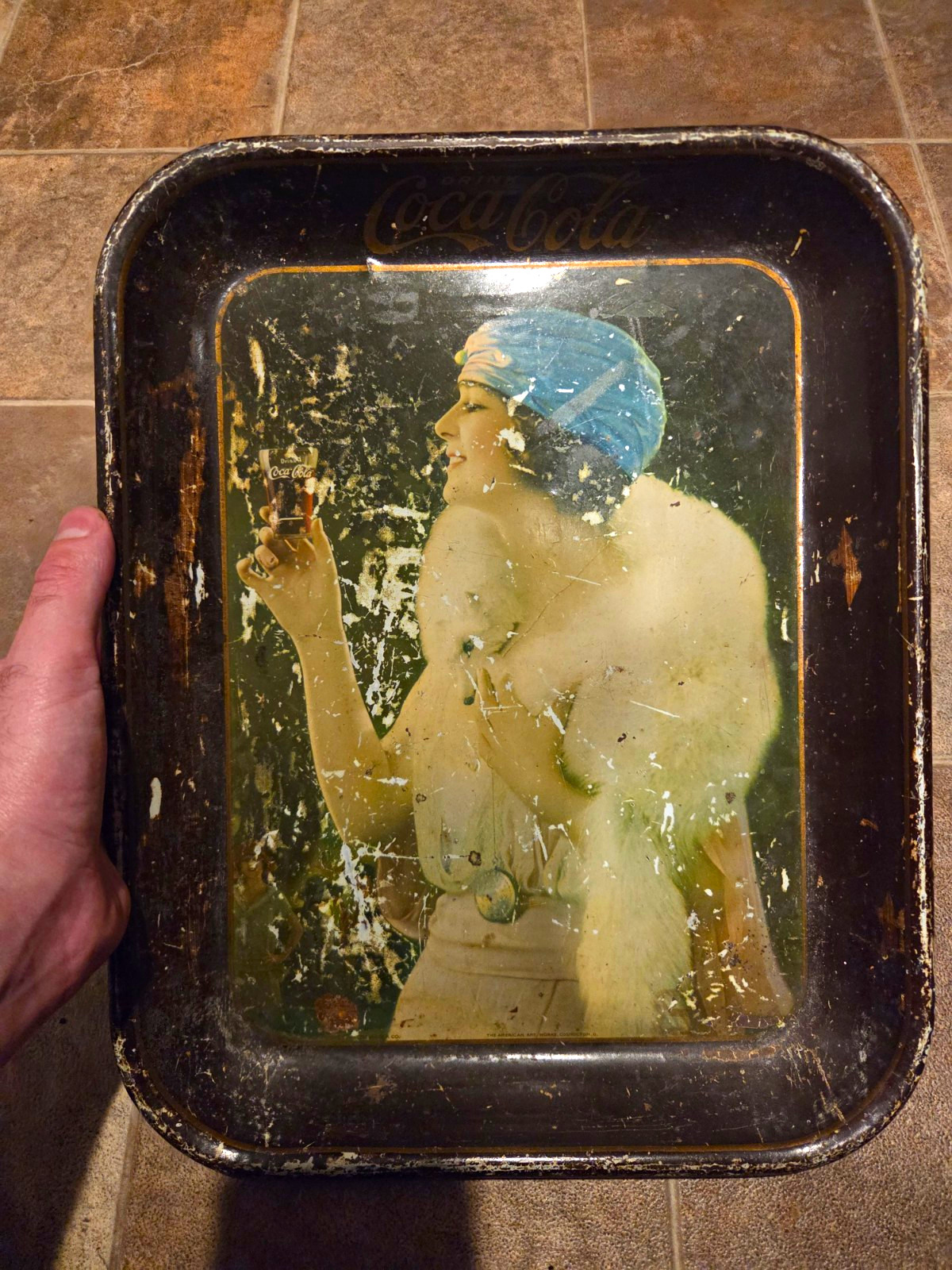 1921 Original Antique Coca-Cola Vintage Serving Tray Girl Stole Flapper 1921 Original Antique Coca-Cola Vintage Serving Tray Girl Stole Flapper