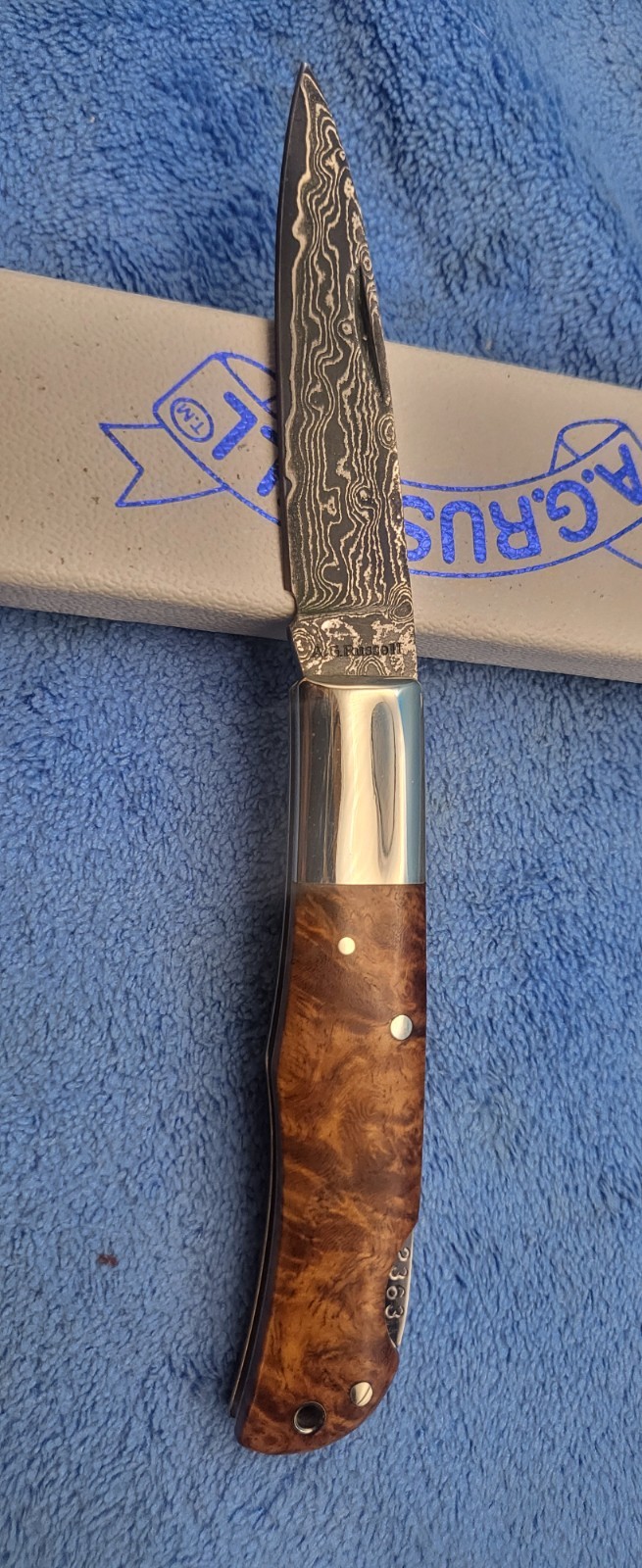 Vintage A.G. Russell 1990s Seki Japan Damascus Lockback (Model 40-DA) – Quince W Vintage A.G. Russell 1990s Seki Japan Damascus Lockback (Model 40-DA) – Quince W