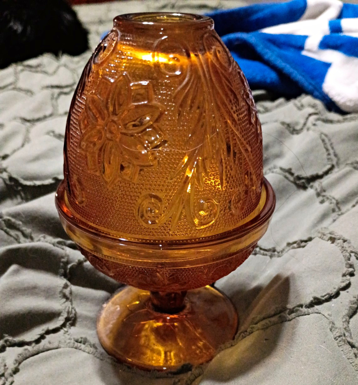 Amber Glass fairy lamp Floral Embossed Pattern