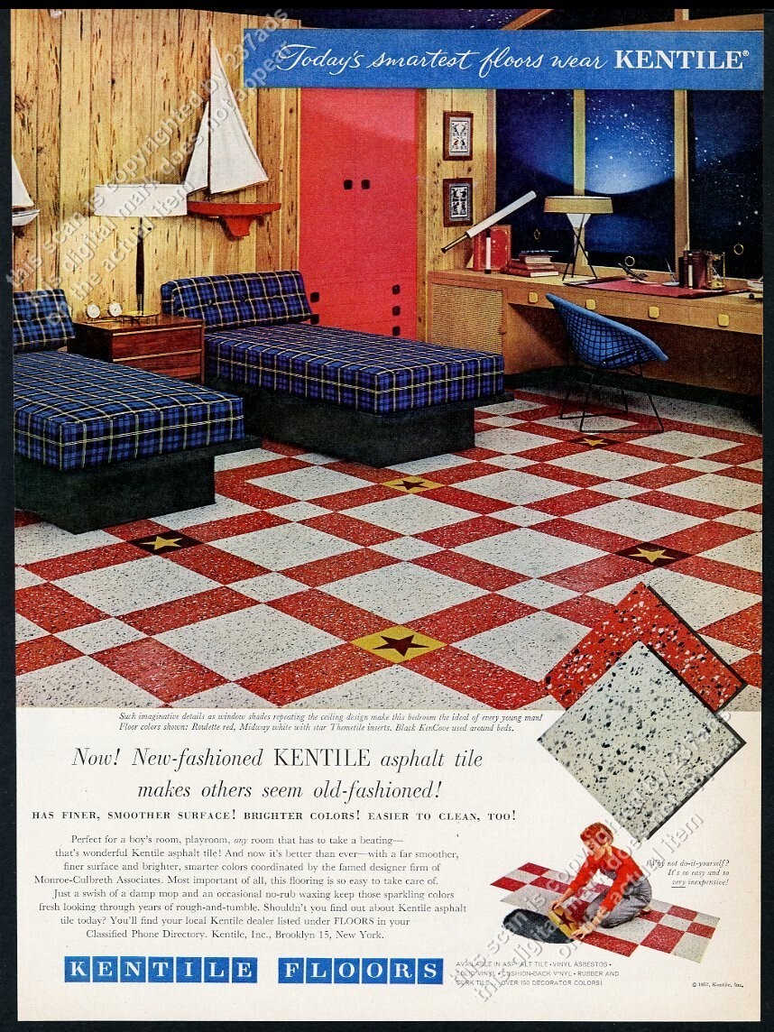 1957 Bertoia Diamond chair modern bedroom photo Kentile Floors vintage print ad