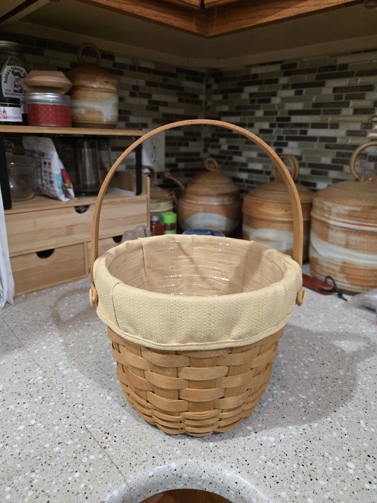 Longaberger Medium Fruit Basket With Almond Liner and Protector Longaberger Medium Fruit Basket With Almond Liner and Protector