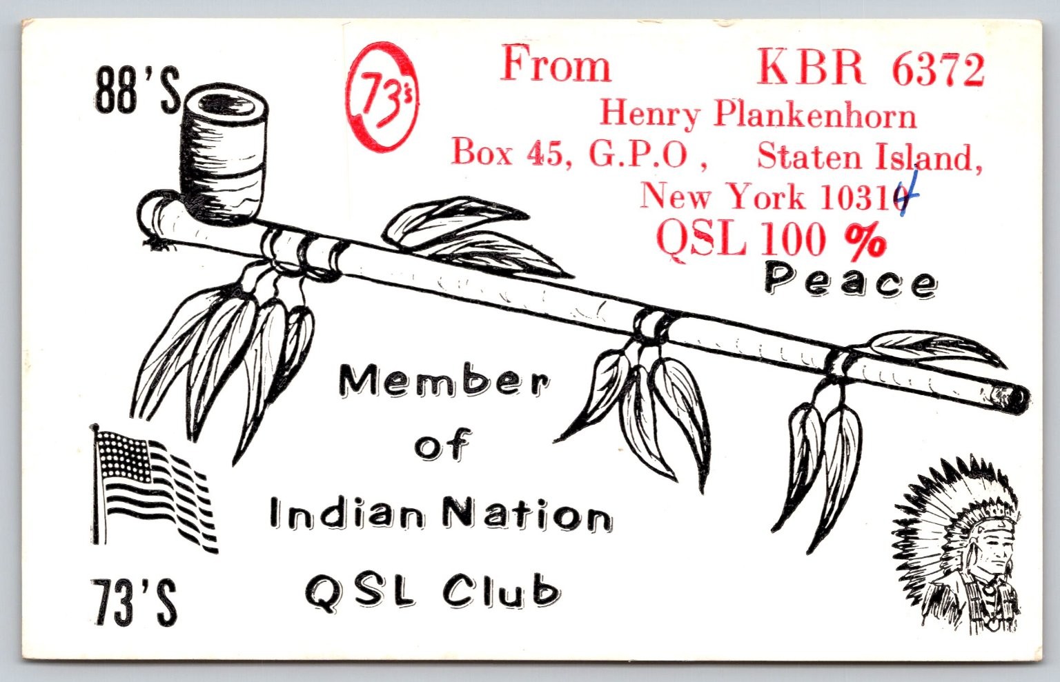 Vintage QSL Postcard Henry Plankenhorn Staten Island NY Ham Radio 1992 B179