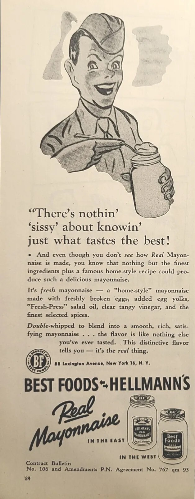 Best Foods Hellmann\'s Real Mayonnaise G.I. Vintage Print Ad 1946