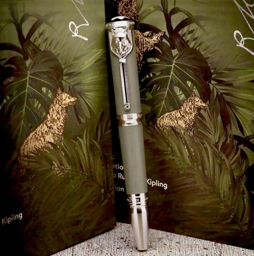 Reduced Montblanc Rudyard Kipling. Resin with Platinum-coated trim. 18k F. $800