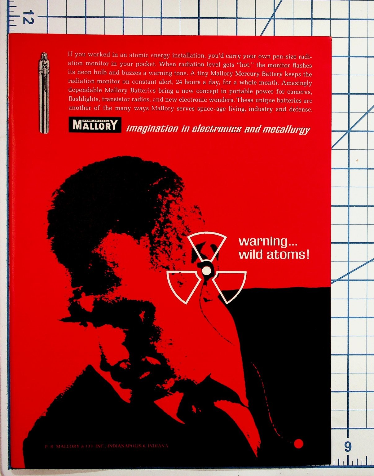 Vintage Mallory Batteries Ad 1950s Cold War Atomic Era Radiation Warning Vintage Mallory Batteries Ad 1950s Cold War Atomic Era Radiation Warning