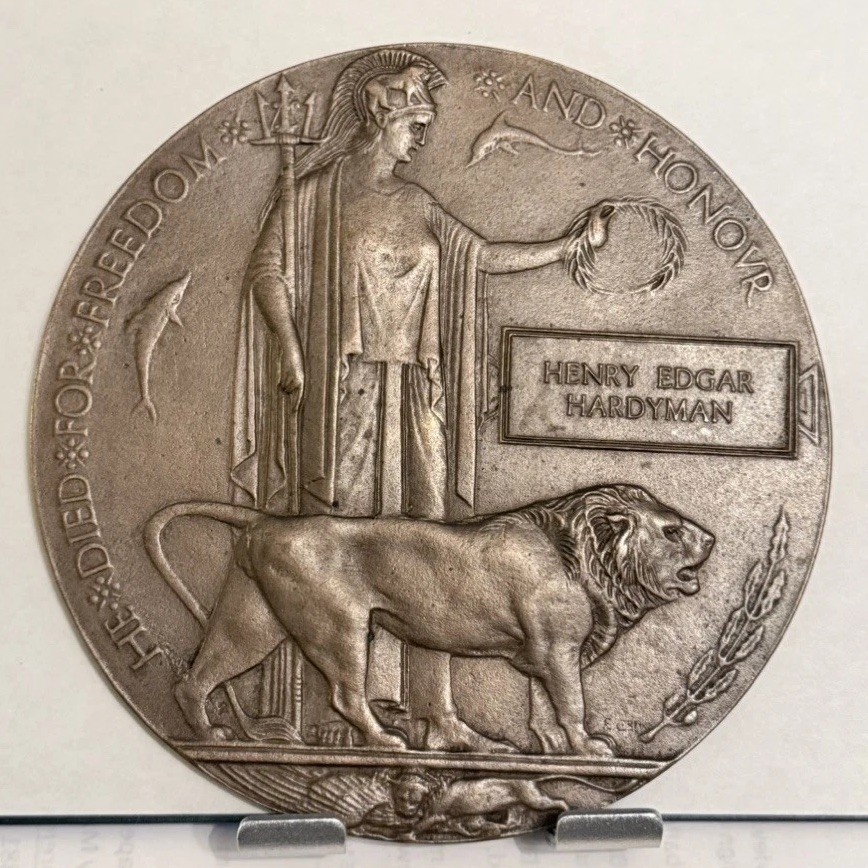 WWI WW1 British “Dead Man’s Penny” Named To Henry Edgar Hardyman WWI WW1 British “Dead Man’s Penny” Named To Henry Edgar Hardyman