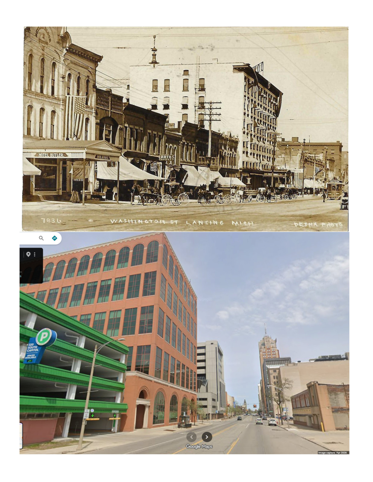 RPPC Louis Pesha Photo Washington Street Scene-Lansing Michigan Posted 8-11-1910