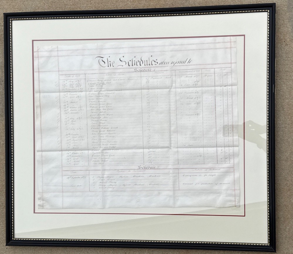 Victorian Land Schedule c.1877 – Large Framed Indenture Document 35x31