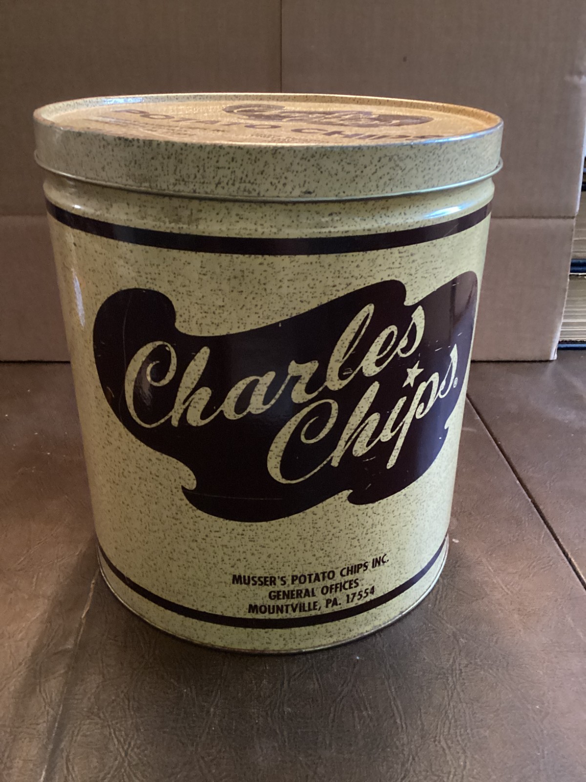 Vintage Charles Chips Potato Chip 16 oz. Large Tin Can Musser's Mountville PA