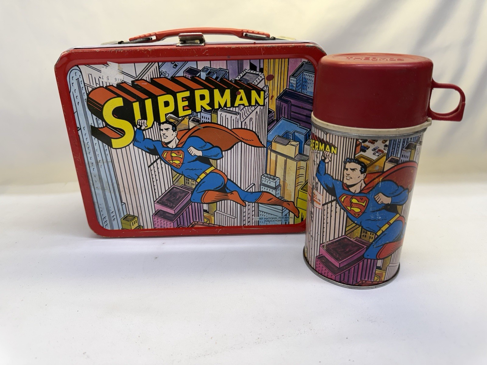 Vintage 1967 Superman Collectible Metal Lunch Box With Thermos King Seeley Vintage 1967 Superman Collectible Metal Lunch Box With Thermos King Seeley
