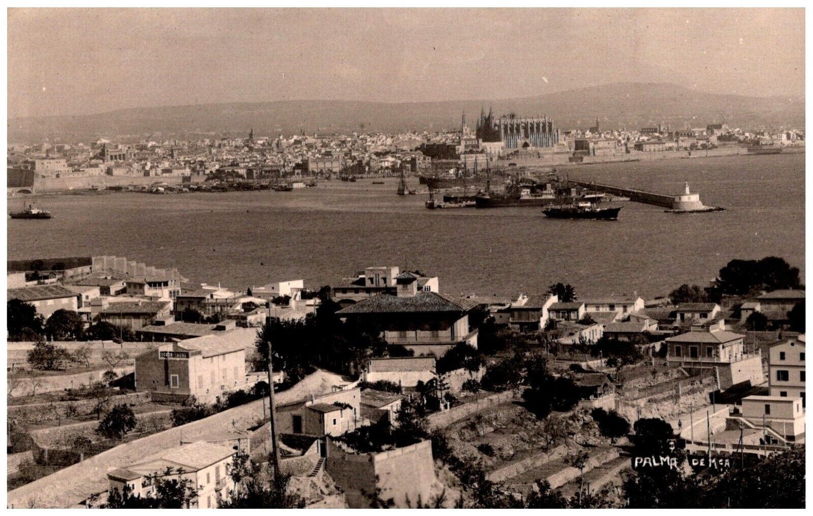 Panoramic View of Palma de Mallorca Balearic Islands Spain 1930s RPPC Postcard