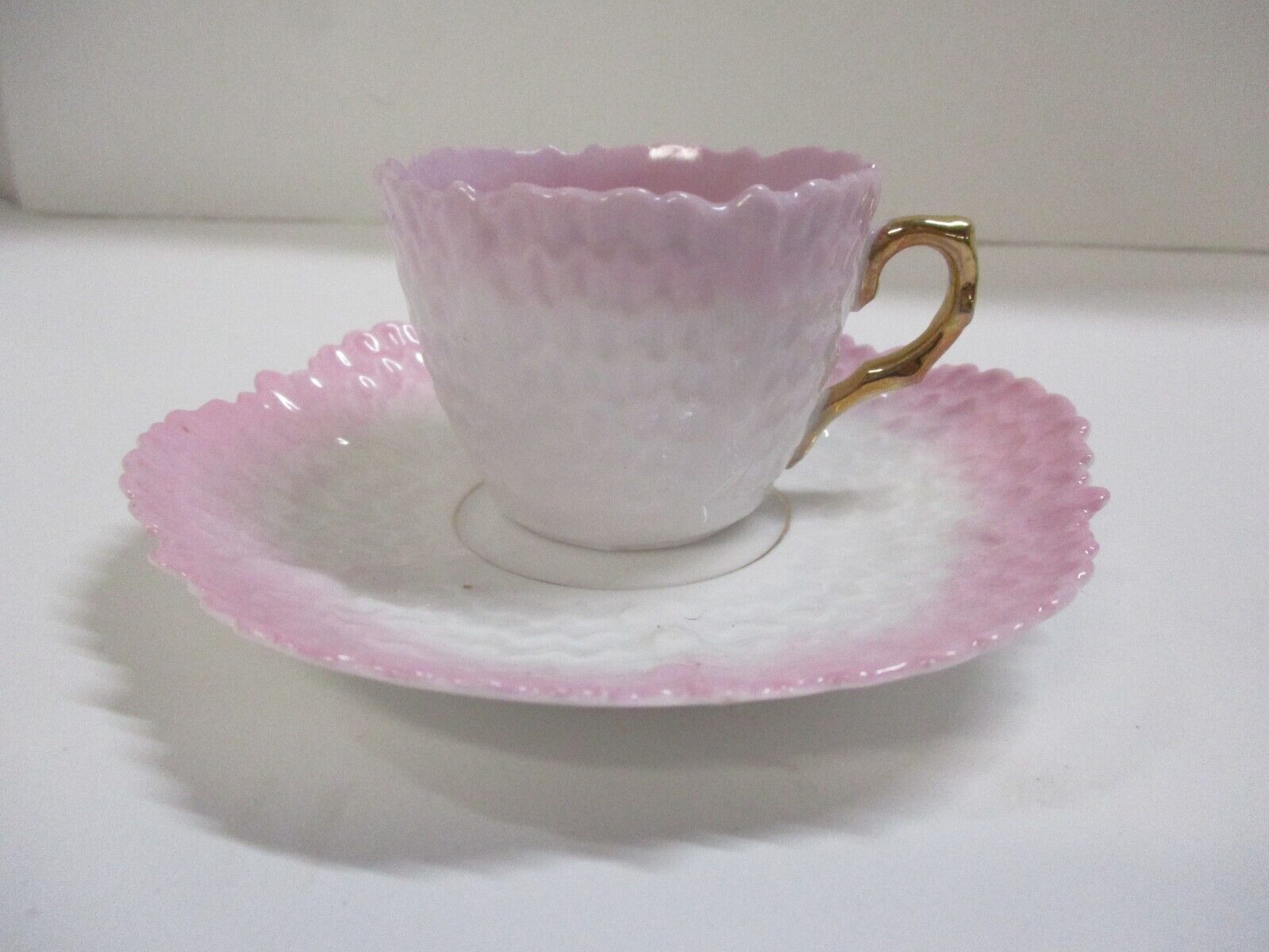 Vintage Double Crown Germany Pink & White Demitasse Cup and Saucer Set
