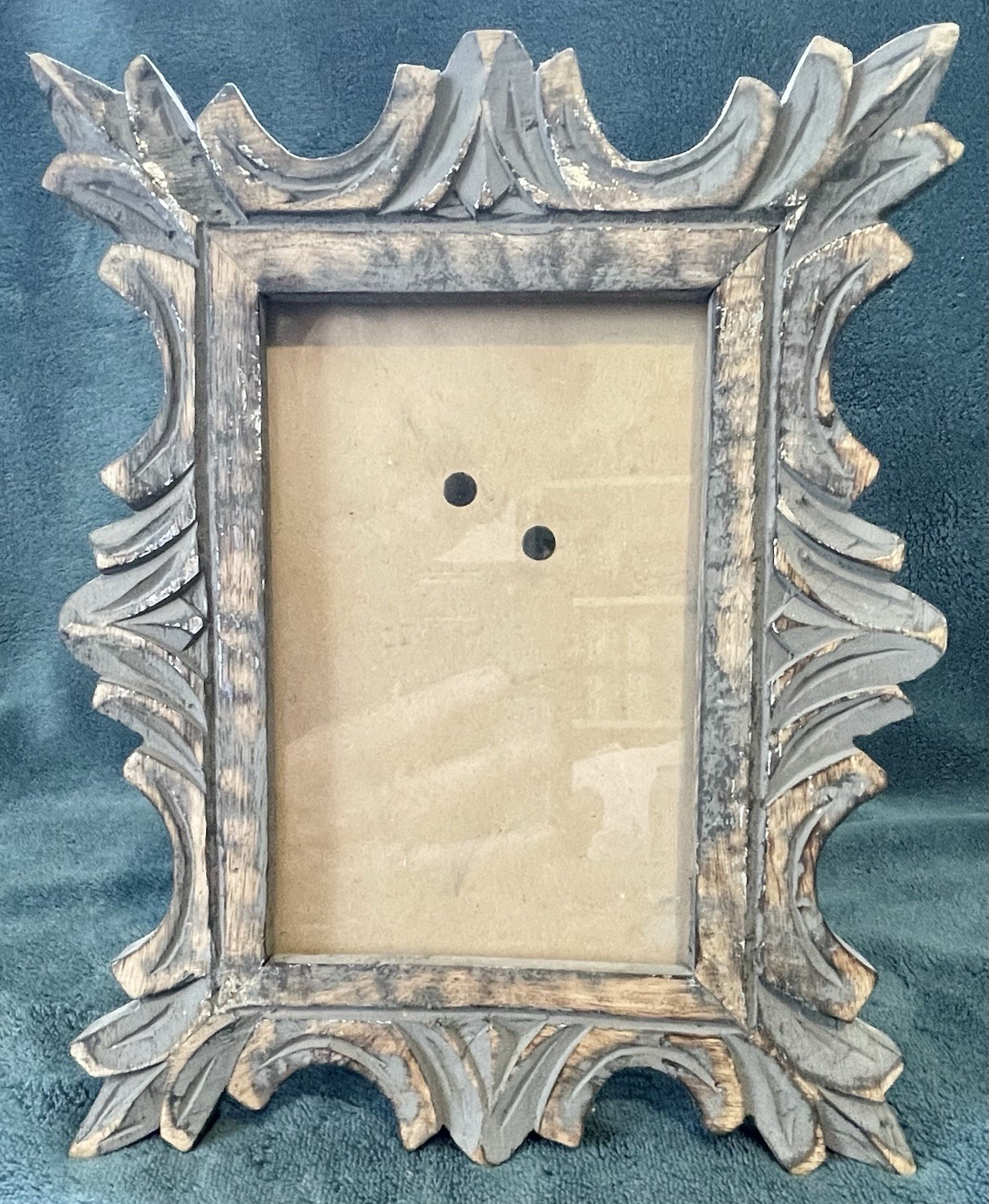 GORGEOUS CARVED WOOD PICTURE, PHOTO FRAME GREY WITH BITS OF SILVER BEAUTIFUL