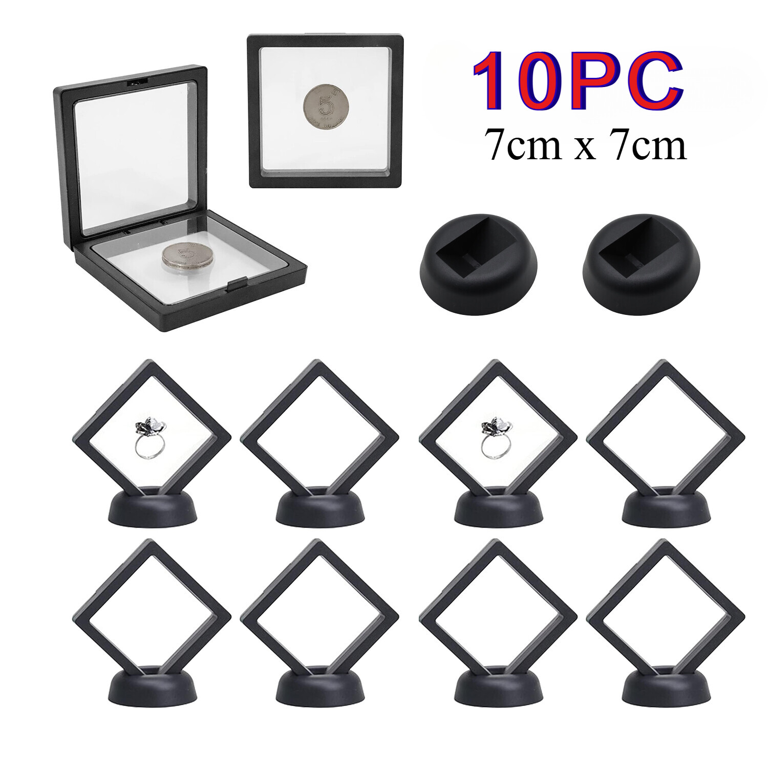 10x 3D Floating Frame Clear Film Jewelry Storage Box Coin Display Case Stand 10x 3D Floating Frame Clear Film Jewelry Storage Box Coin Display Case Stand