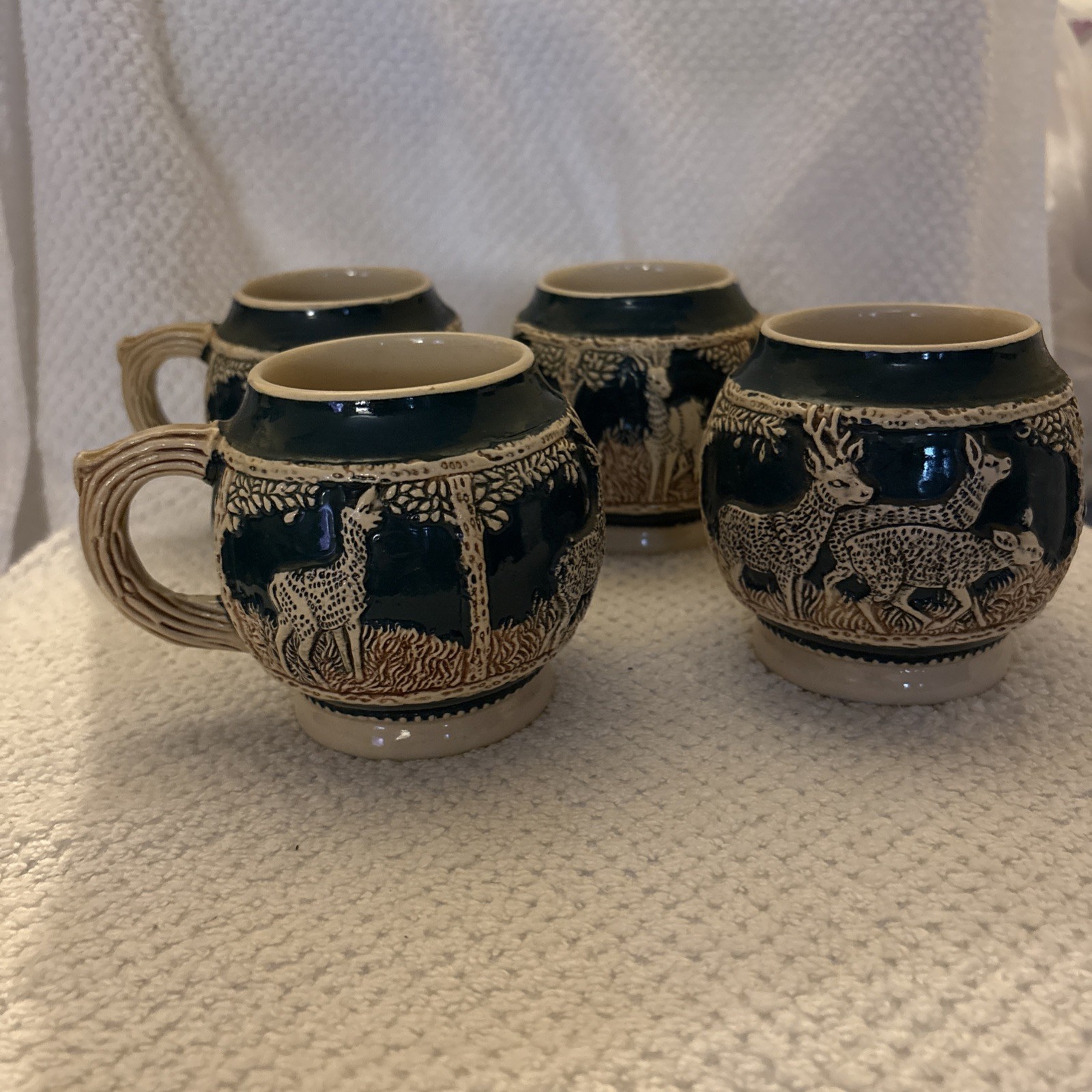 Vintage Marzi Remy Woodland Forest Deer Mug Made In Germany Set Of 4