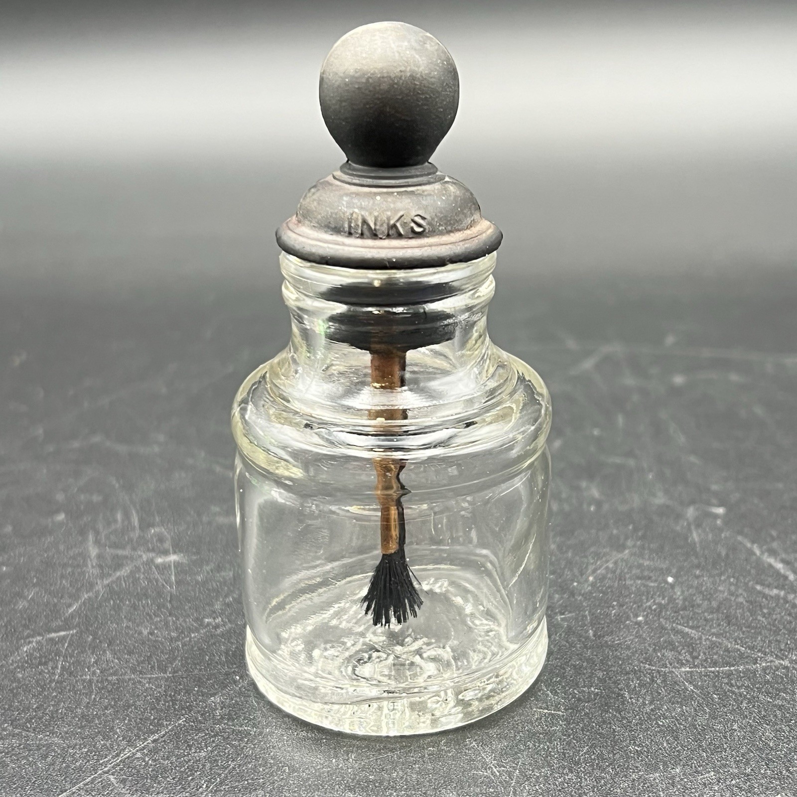 Antique Sanfords No98 Ink Bottle Metal Cap Applicator Brush Dauber Chicago NY