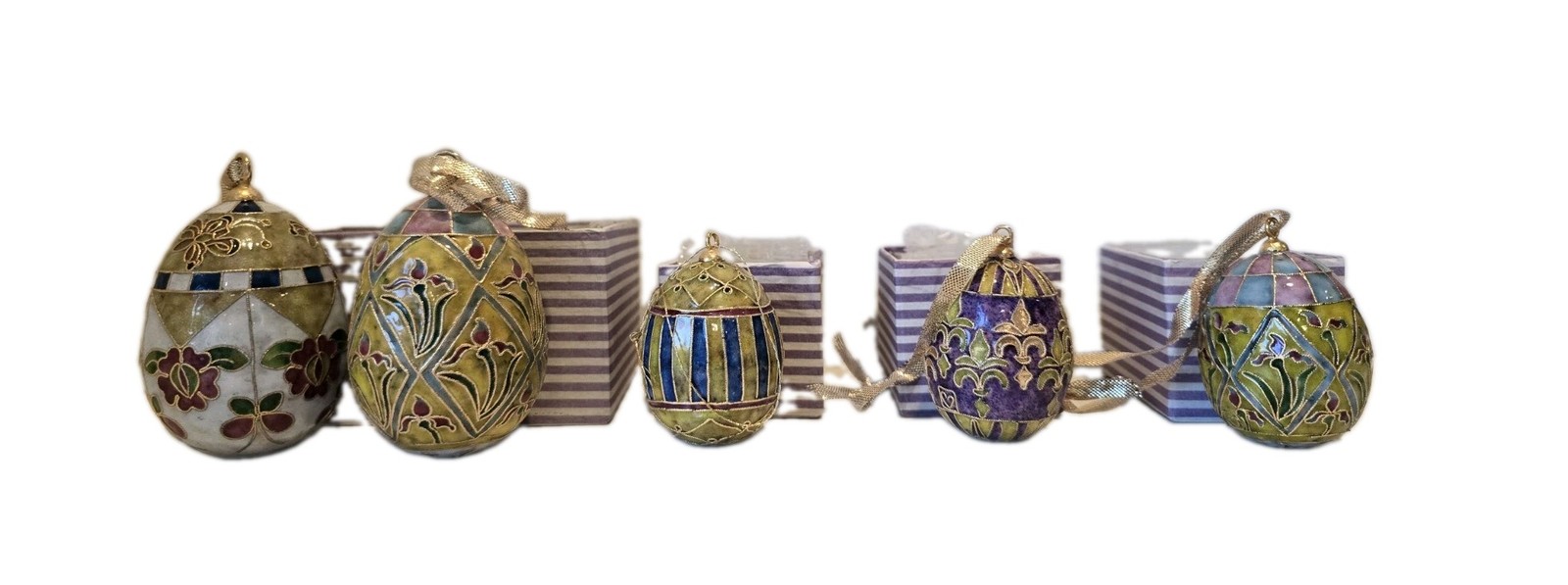 Vintage 1998 NYCO Cloisonne Egg Ornaments Set of 5 NIB MWT Nicki Yassaman