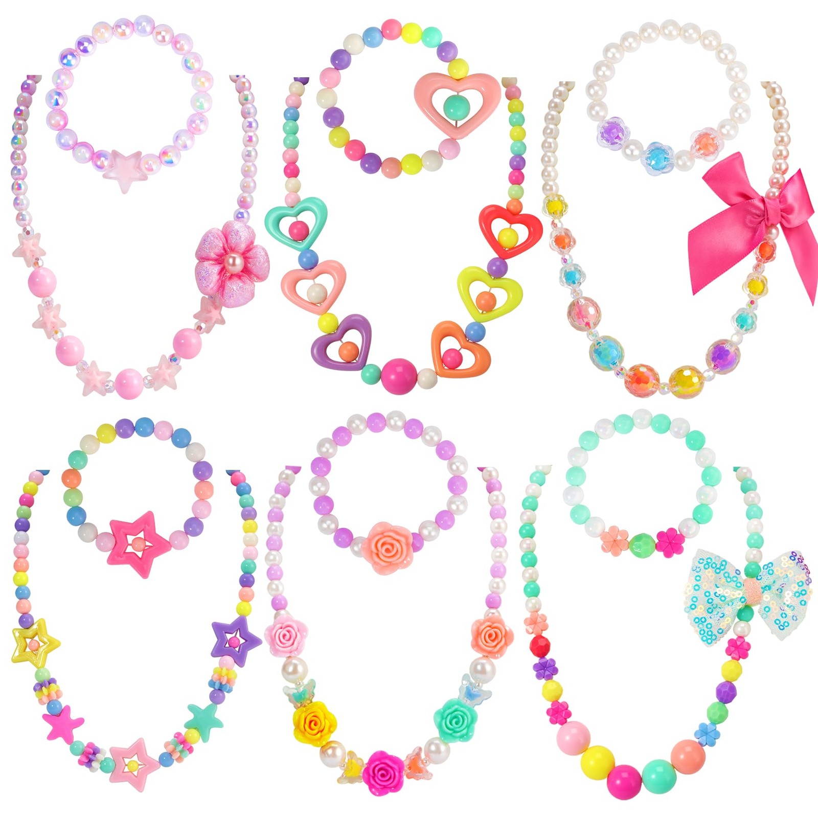 Kids Classic Jewelry, 6 Sets of Beaded Necklaces and Bracelets for Girls, Fav... Kids Classic Jewelry, 6 Sets of Beaded Necklaces and Bracelets for Girls, Fav...