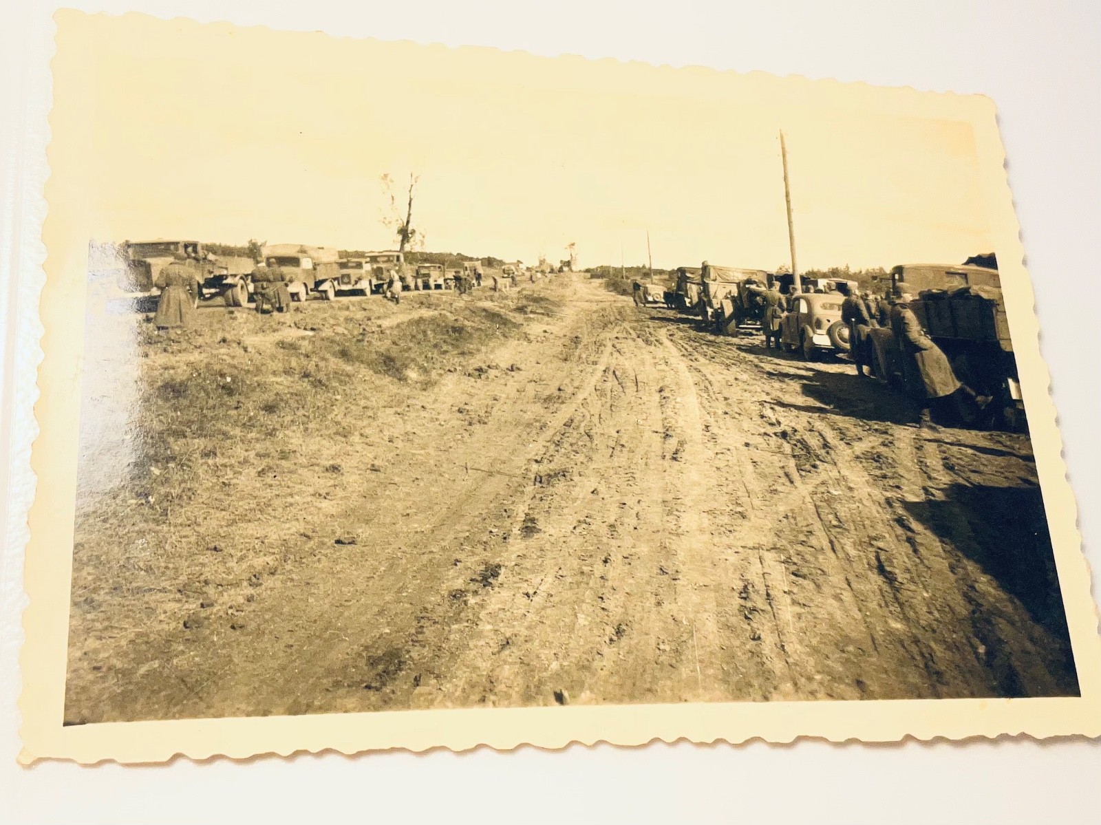 Original WWII German Wehrmacht Motor Convoy Trucks Photo Wolfersdorf Germany