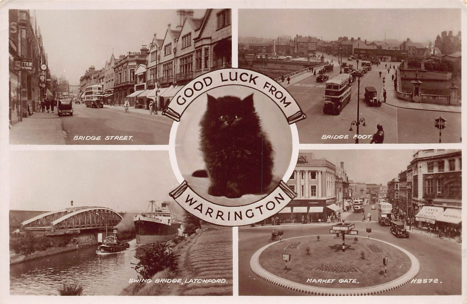 RPPC Warrington England Bridge Main Street Downtown 1940s Photo Vtg Postcard X4