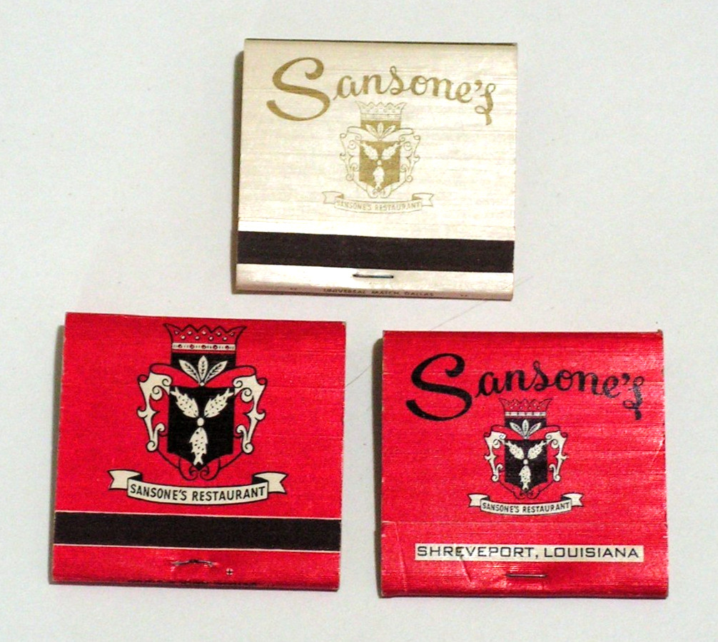 Lot of 3 Vintage Sansone\'s Restaurant Matchbooks FULL Matches Shreveport LA Lot of 3 Vintage Sansone\'s Restaurant Matchbooks FULL Matches Shreveport LA