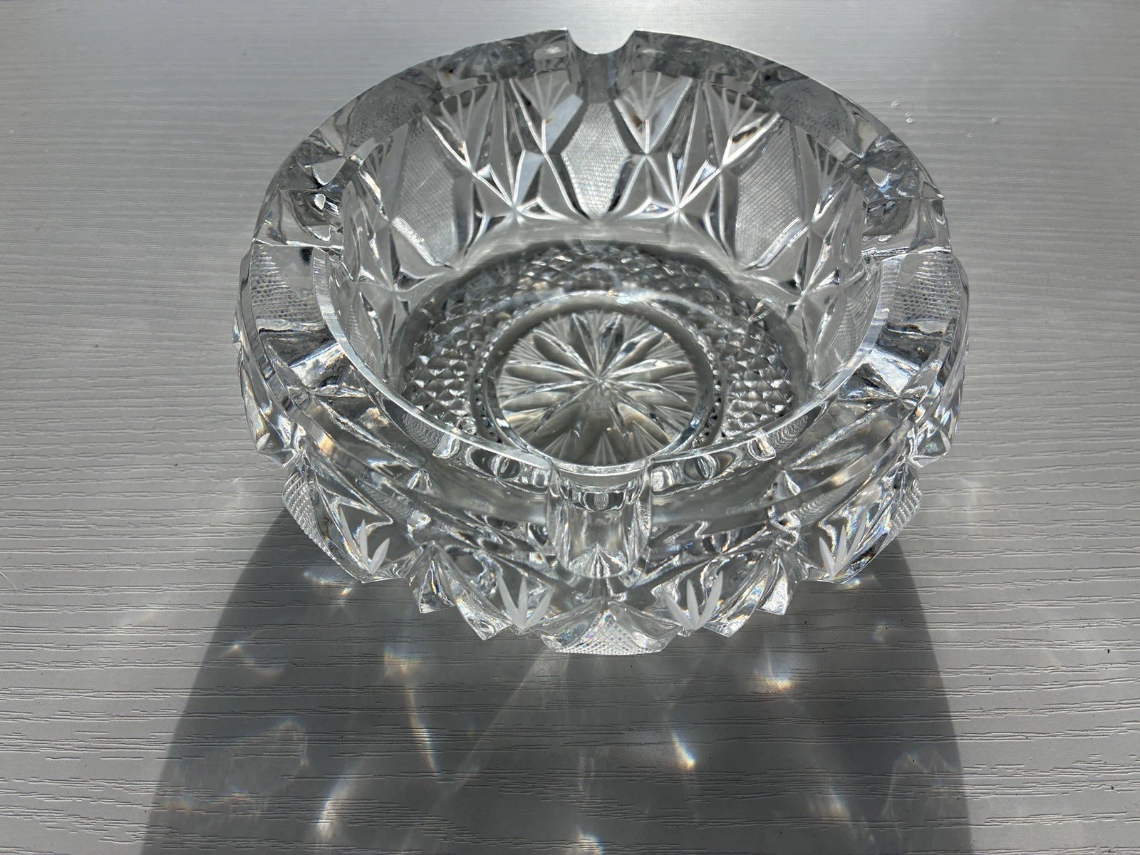 Vintage Heavy Cut Crystal Glass Ashtray - 6”