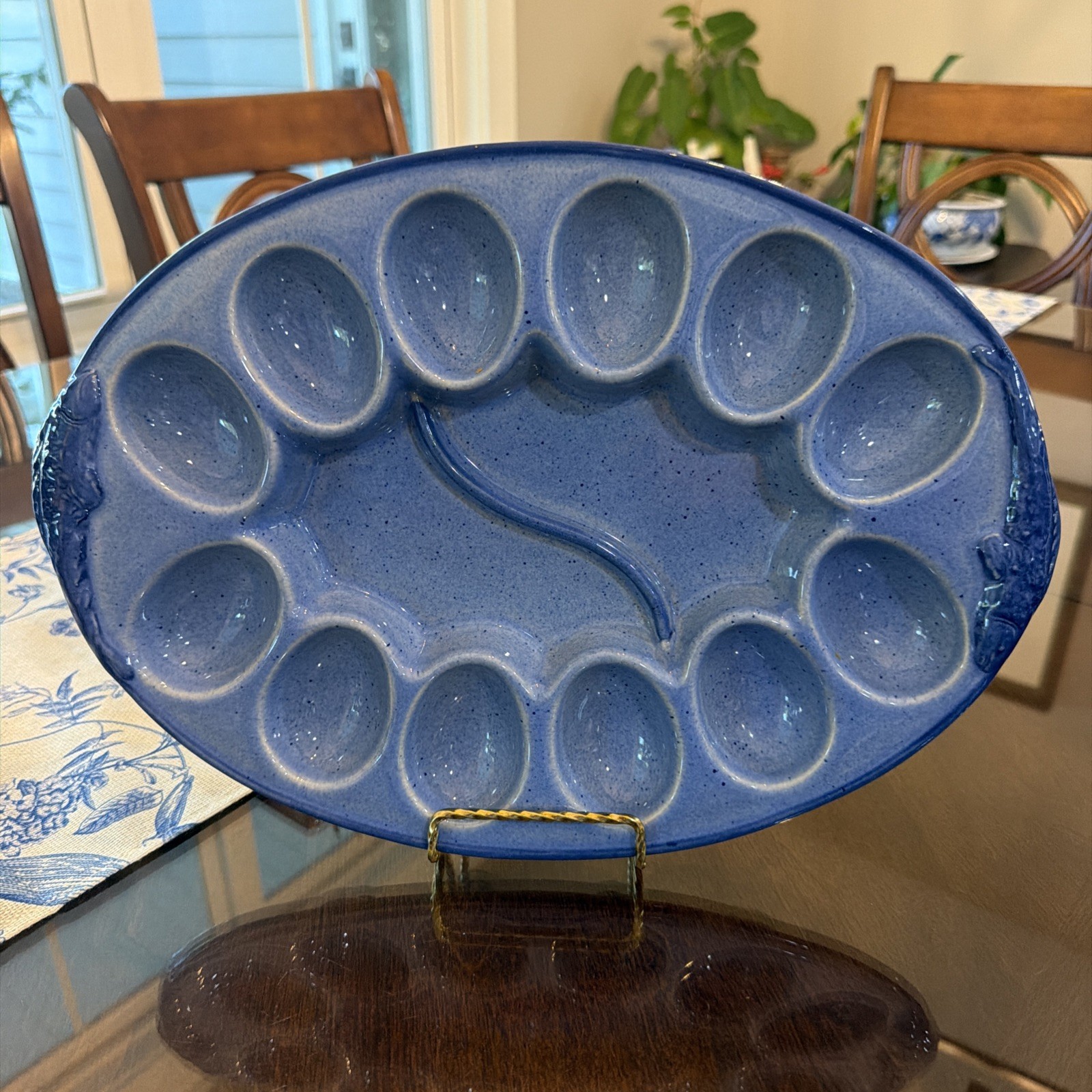 vintage Gabriel Sweden blue ceramic deviled egg tray Oval 14x10 vintage Gabriel Sweden blue ceramic deviled egg tray Oval 14x10
