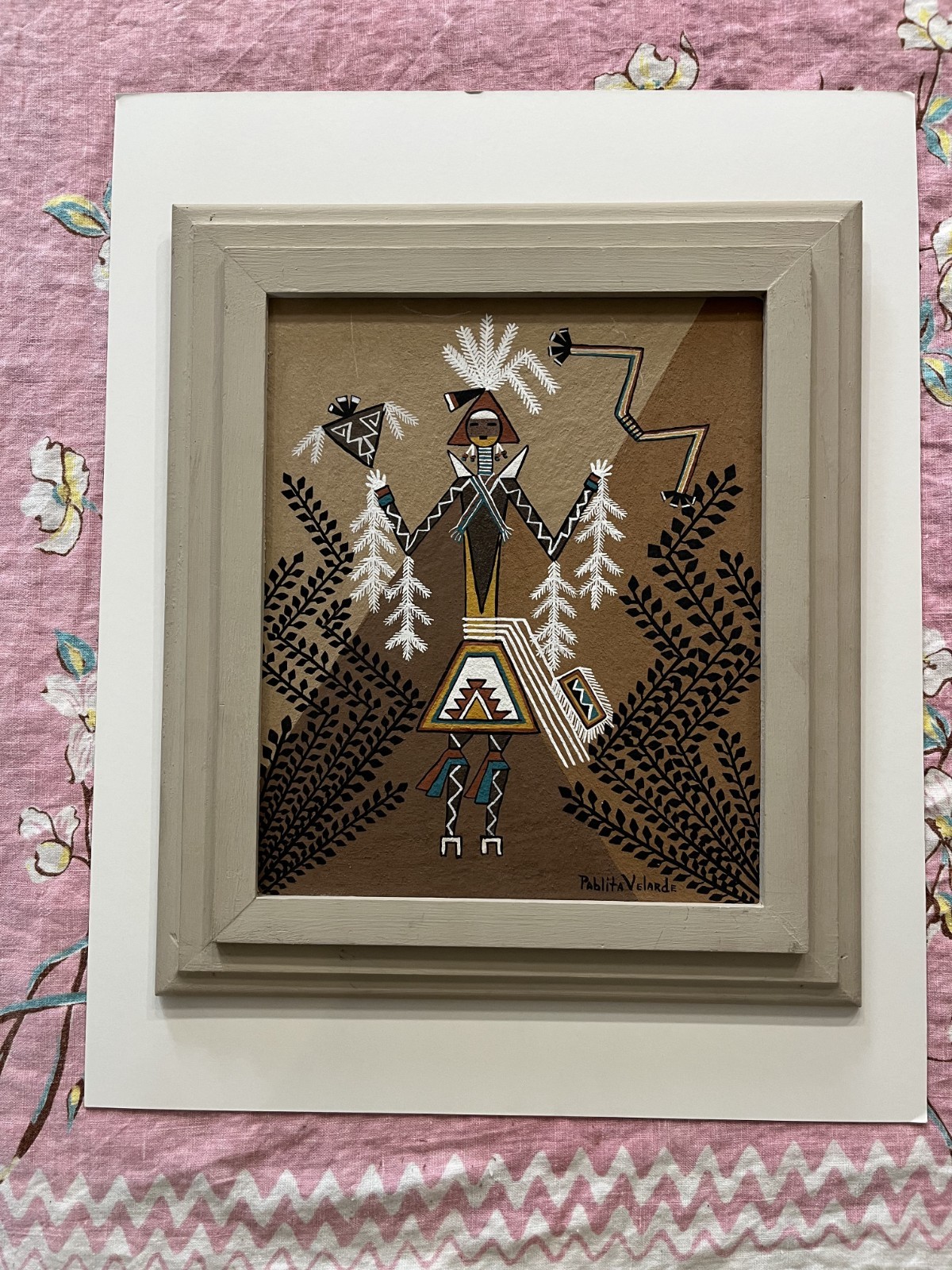 Original Pablita Velarde Earth Pigment Painting Warrior Yei Santa Clara Pueblo