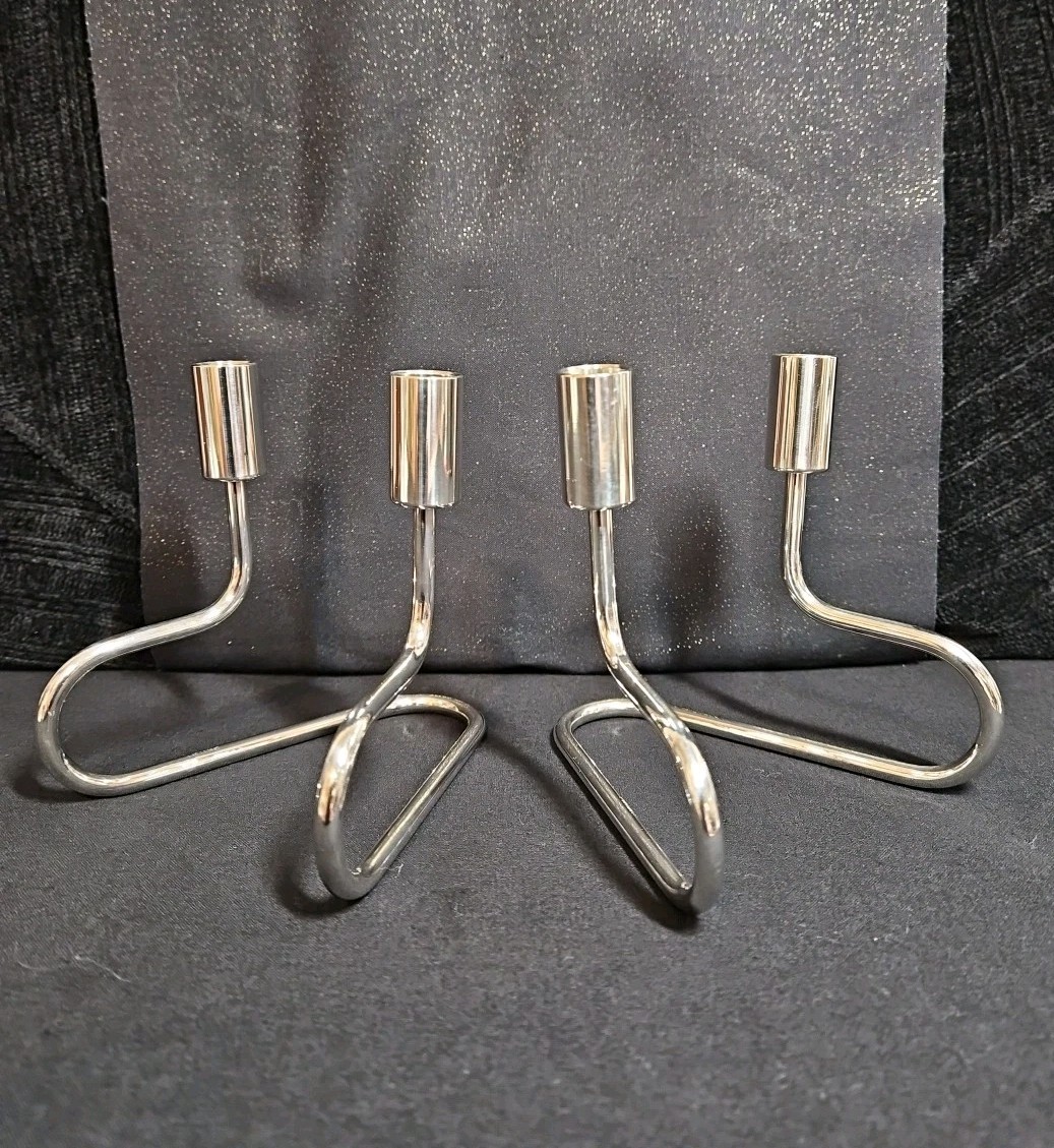 Vintage Modernist Italian Silver Plated Candle Holder Circa 1950s Poseable Art 