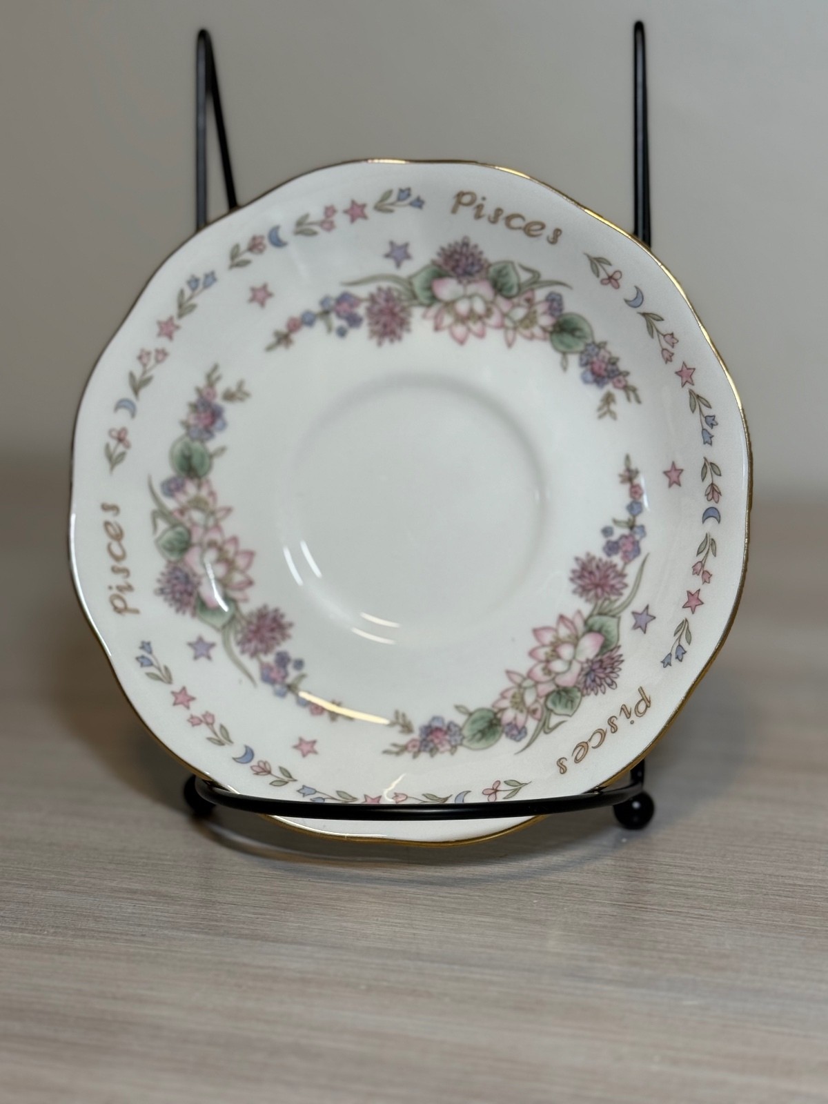 Royal Albert Pisces Zodiac Series Bone China Saucer England Floral Gold Trim