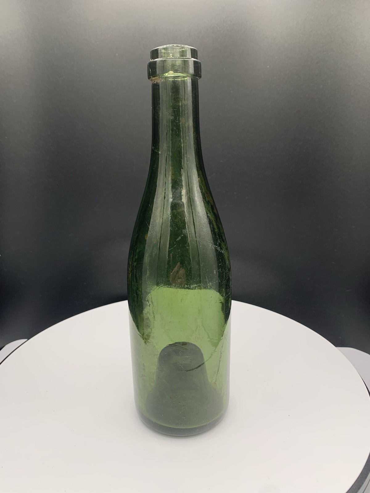 Antique Turn-Mold Dark Green Glass Bottle Blob Top &Deep Punt Base Circa 1880-19