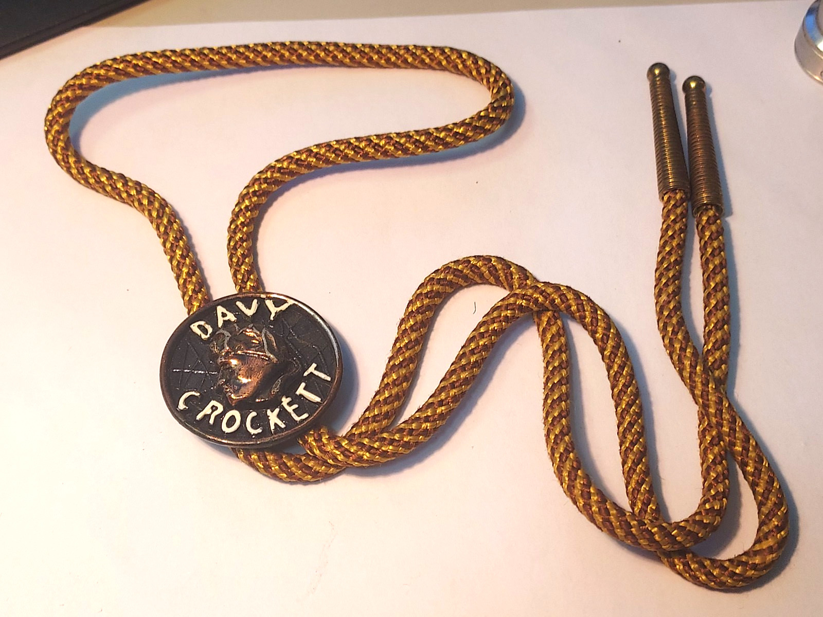 Vintage 1954 Davy Crockett Bolo Tie - Metal / Brass   -  Disney Wild Frontier