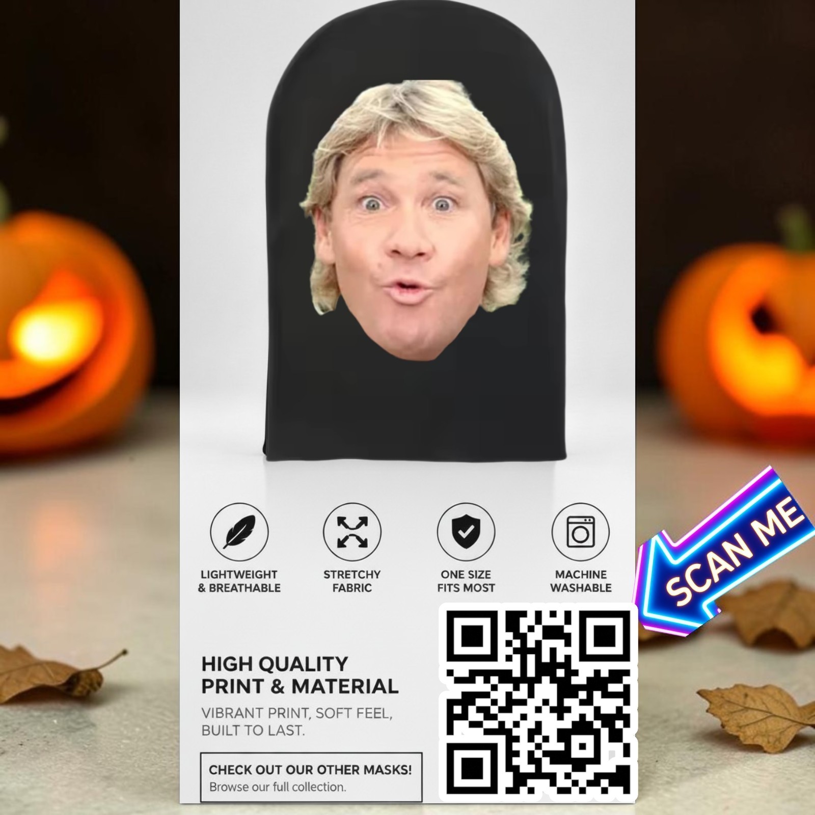 The🐊 Crocodile Hunter Steve Irwin See-Thru Mesh 3d Face Mask Costume Halloween 